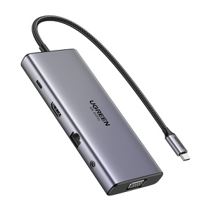 Miniatura produktu: Hub USB-C Ugreen CM639, HDMI, VGA, 2x USB-C 3.2 10Gbps, 2x USB, SD/TF, RJ45, AUX 3.5mm, PD, 4K 60 Hz