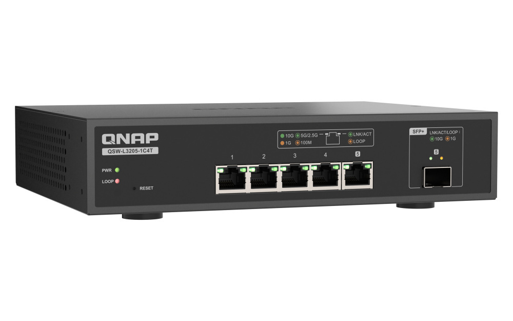 Qnap QSW-L3205-1C4T 5-portowy przełącznik 4x 10GbE RJ45, 1x 10GbE SFP+/RJ45