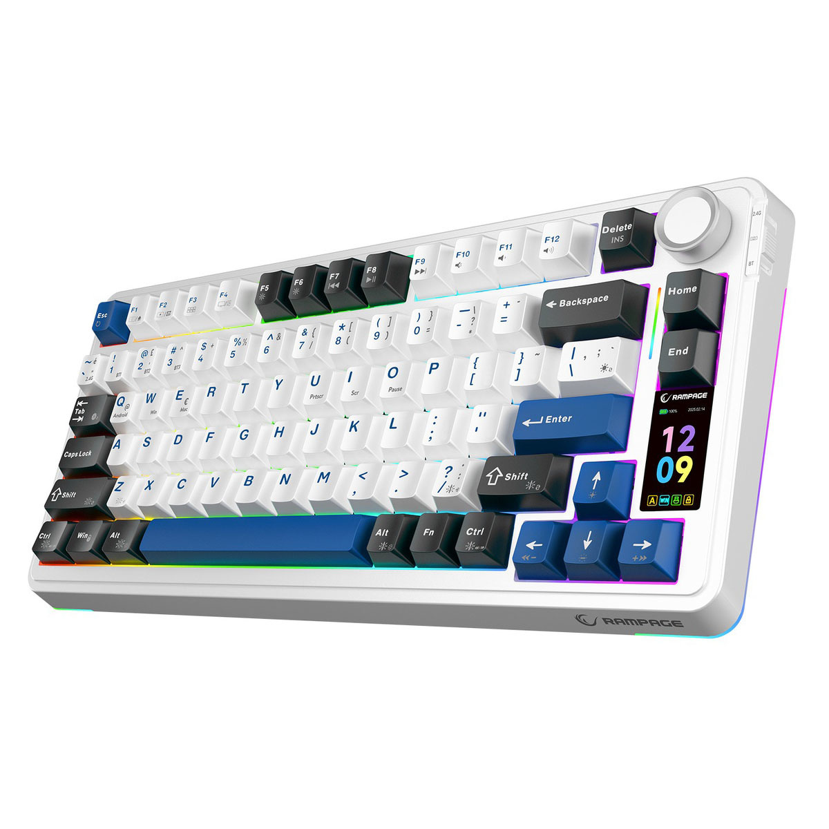 Klawiatura mechaniczna bezprzewodowa Rampage Rampage Quell Pro z ekranem biała