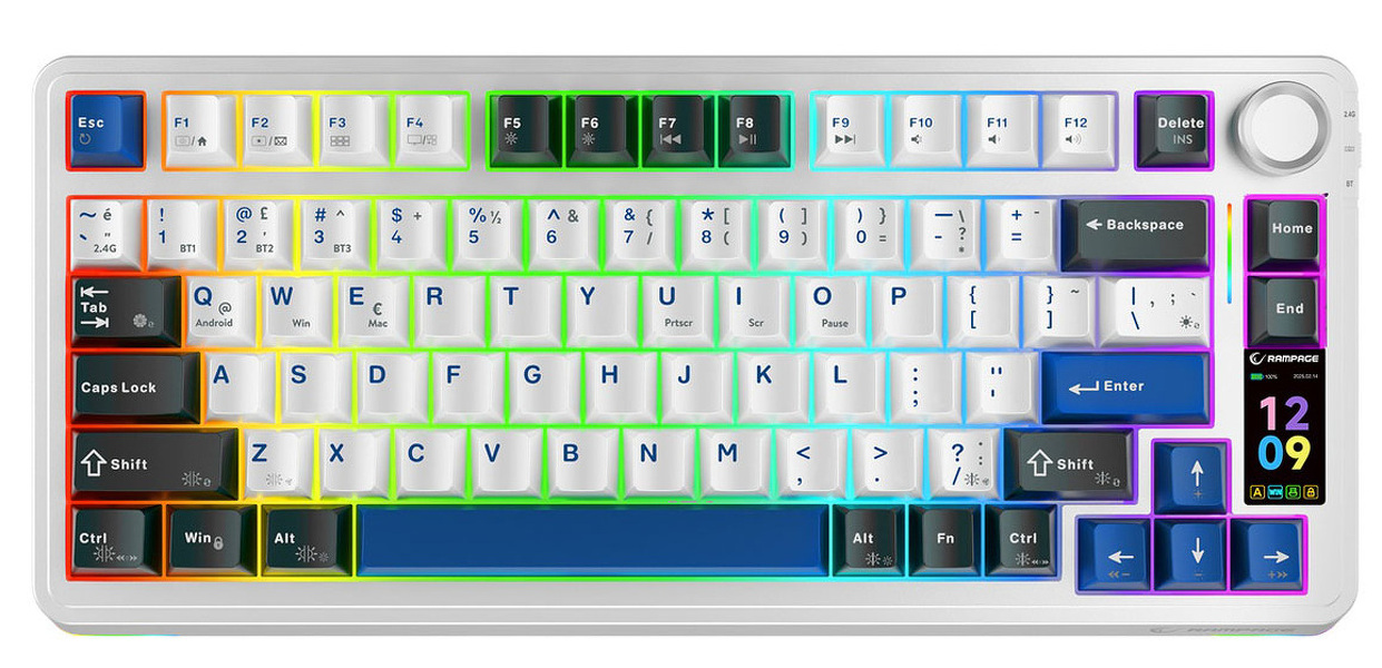 Zdjęcie produktu: Klawiatura mechaniczna bezprzewodowa Rampage Rampage Quell Pro z ekranem biała