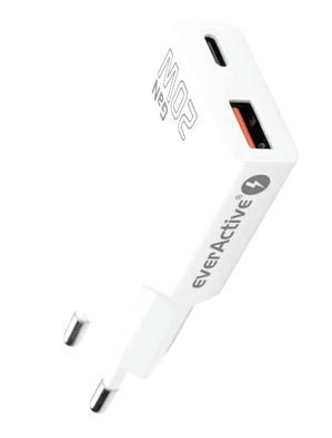 Miniatura produktu: Ładowarka sieciowa everActive GaN SUPER SLIM SC-340Q z gniazdem USB QC3.0 oraz USB-C PD 20W