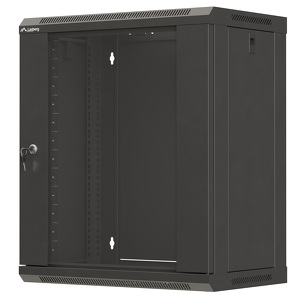 Miniatura produktu: Szafa instalacyjna Rack wisząca 19" 12U 540X350 drzwi przeszklone Flat pack Lanberg - czarna