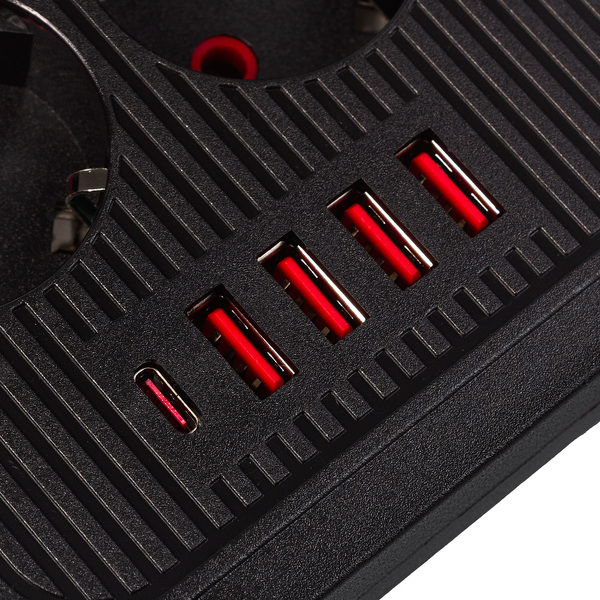 Zdjęcie produktu: Listwa zasilająca Maclean 6 gniazd+4xUSB+1xUSB-C 3m czarna