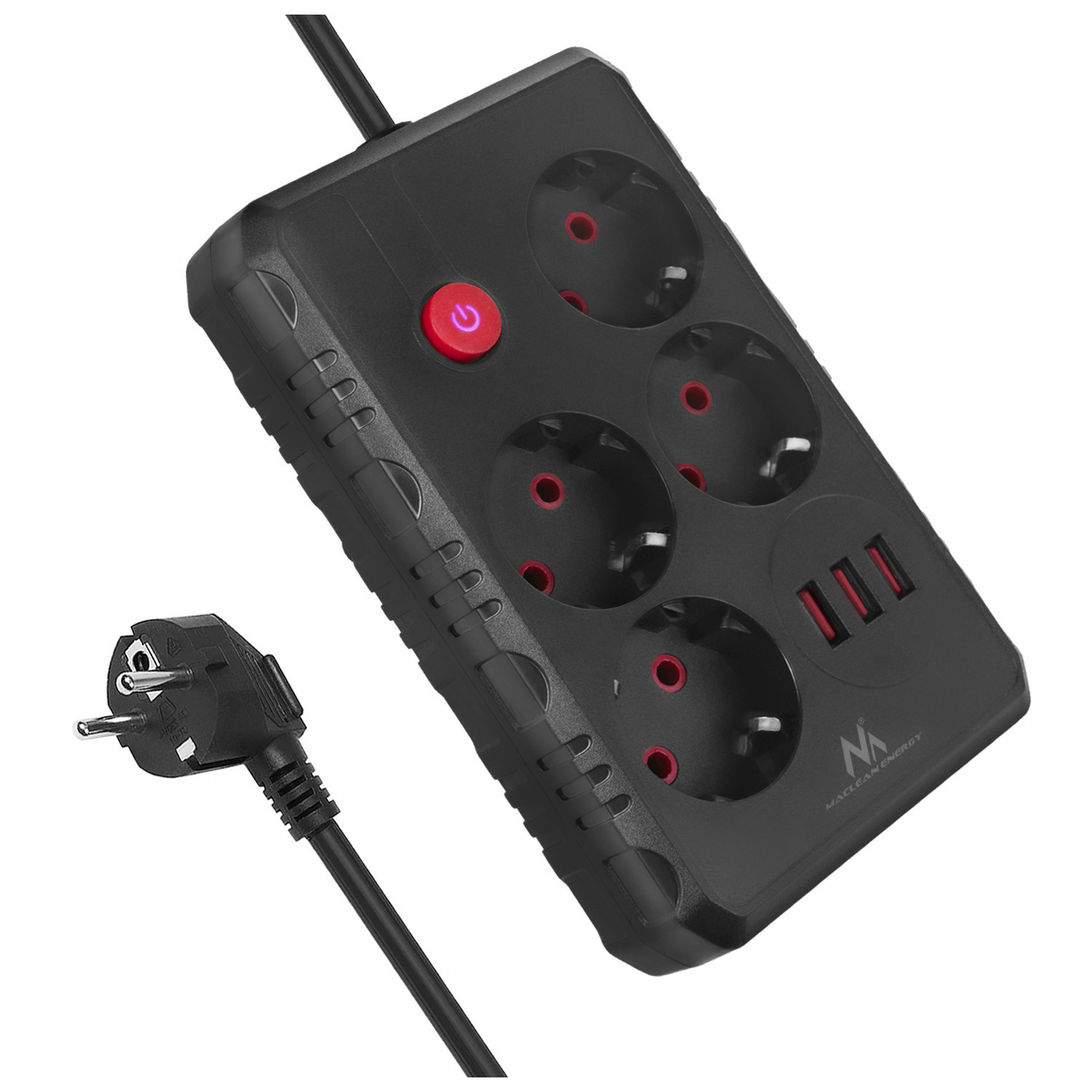Listwa zasilająca Maclean 4 gniazda+3xUSB 2500W 3m czarna