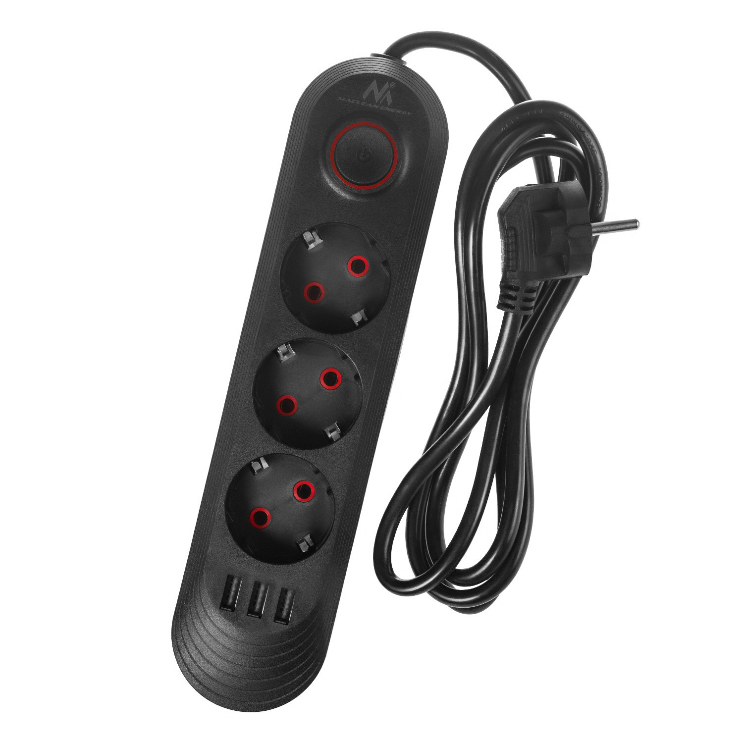 Listwa zasilająca Maclean 3 gniazda+3xUSB 2500W 1.5m czarna