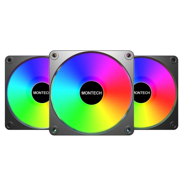 Zdjęcie produktu: Zestaw wentylatorów Montech GF120 V2 ARGB PWM Black 120mm (3-pak)
