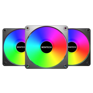Miniatura produktu: Zestaw wentylatorów Montech GF120 V2 ARGB PWM Black 120mm (3-pak)