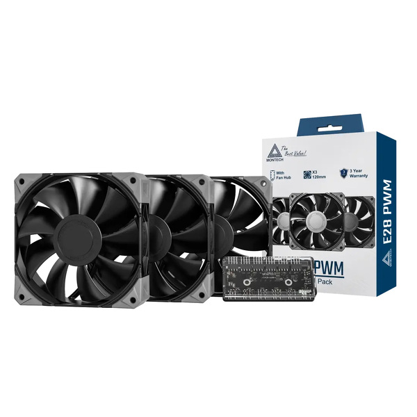 Zdjęcie produktu: Zestaw wentylatorów Montech E28 PWM Black 120mm (3-pak)
