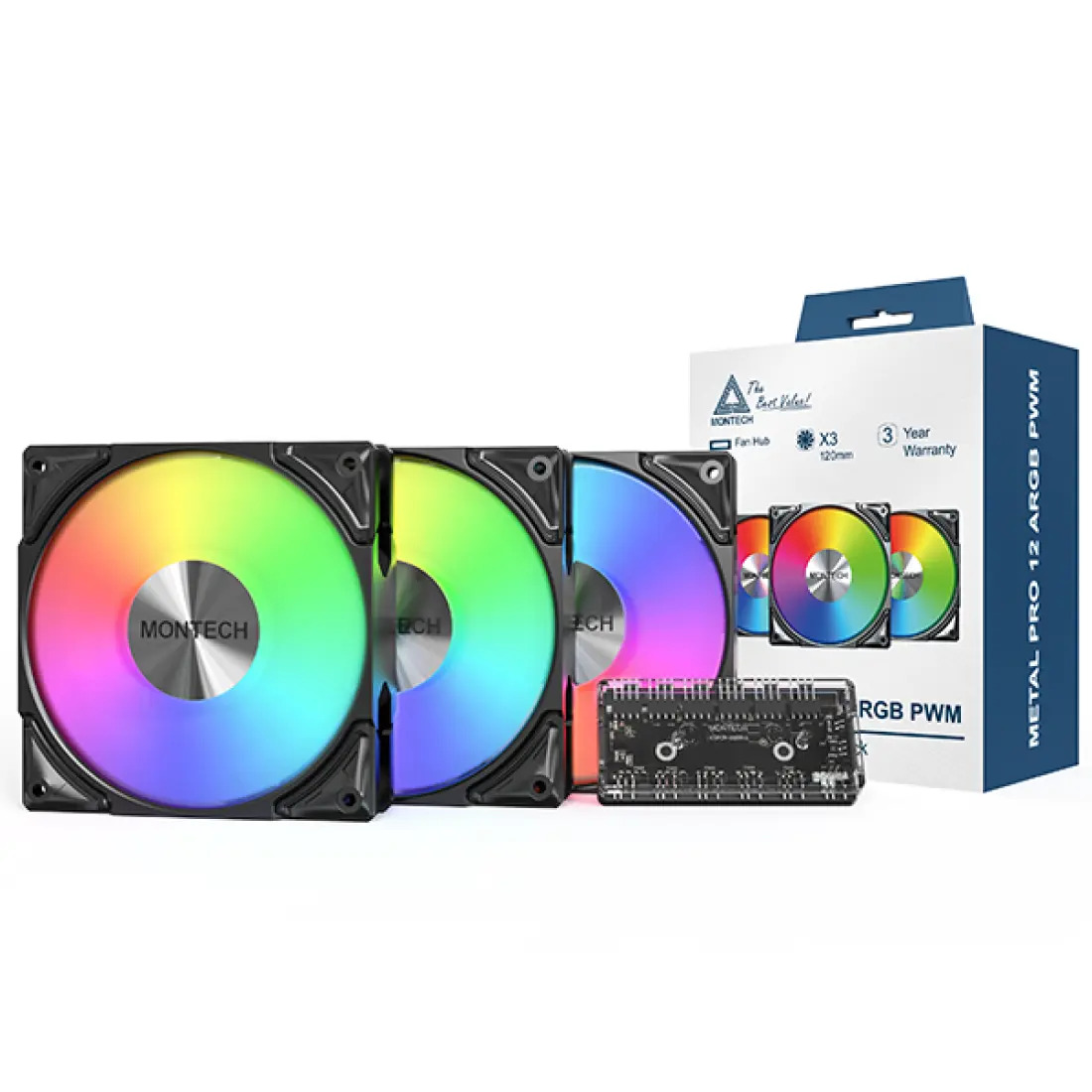 Zestaw wentylatorów Montech Metal Pro 12 ARGB PWM Black 120mm (3-pak)