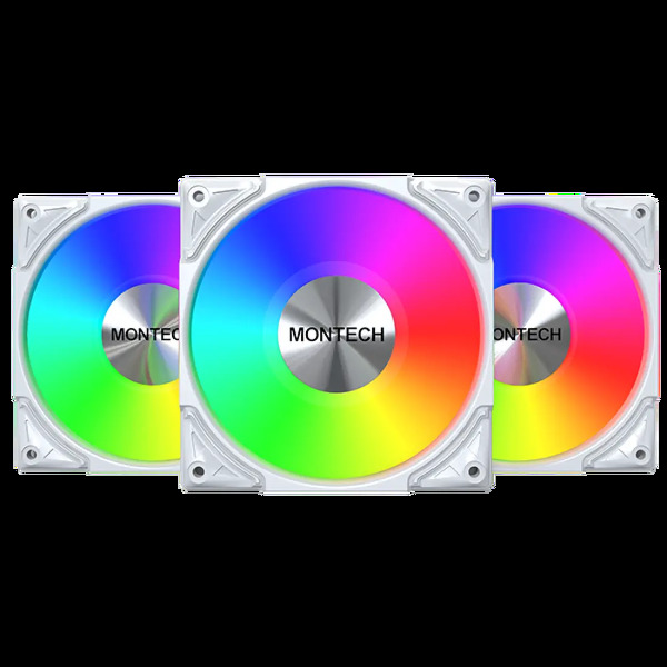 Zdjęcie produktu: Zestaw wentylatorów Montech Metal Pro 12 ARGB PWM White 120mm (3-pak)