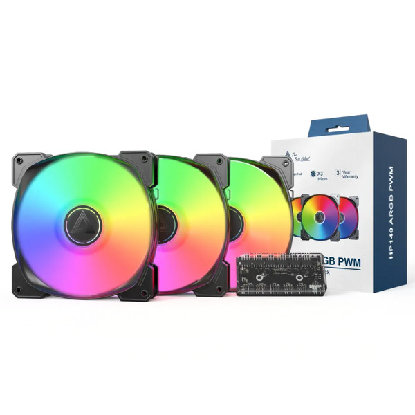 Zdjęcie produktu: Zestaw wentylatorów Montech HP140 ARGB PWM Black 140mm (3-pak)