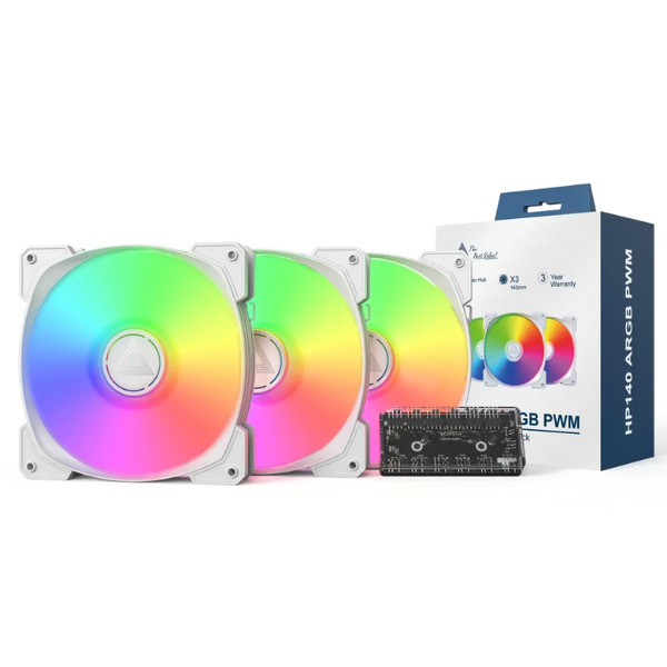 Zdjęcie produktu: Zestaw wentylatorów Montech HP140 ARGB PWM White 140mm (3-pak)