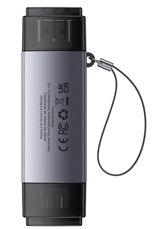 Zdjęcie produktu: Czytnik kart pamięci Baseus Lite Series USB-A/USB-C 3.0 SD/TF - szary Zdjęcie produktu: Czytnik kart pamięci Baseus Lite Series USB-A/USB-C 3.0 SD/TF - szary