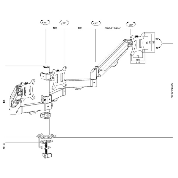 Zdjęcie produktu: Uchwyt na 3 monitory Maclean, sprężyna gazowa, 17