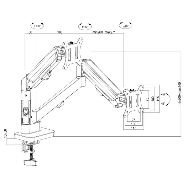 Zdjęcie produktu: Uchwyt na 2 monitory Maclean, sprężyna gazowa, 17