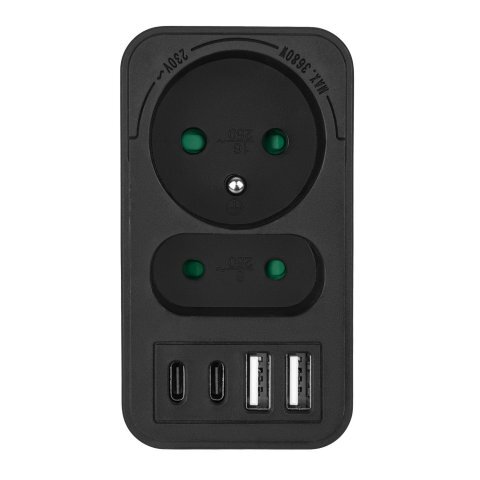 Gniazdko prądowe z 2 gniazdami 2xUSB A 2xUSB C PD 20W 1x16A + 1x6A MCE249
