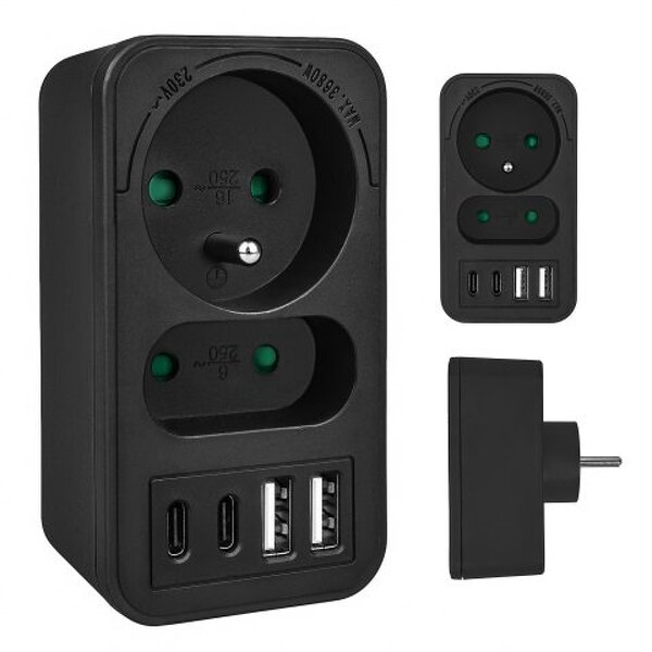 Zdjęcie produktu: Gniazdko prądowe z 2 gniazdami 2xUSB A 2xUSB C PD 20W 1x16A + 1x6A MCE249