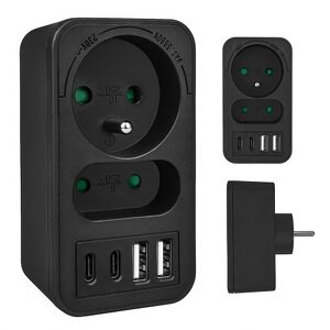 Miniatura produktu: Gniazdko prądowe x2 + 4xUSB Maclean, rozgałęźnik z 2 gniazdami, 2xUSB A, 2xUSB C PD 20W, 1x16A + 1x6A, MCE249 F/B