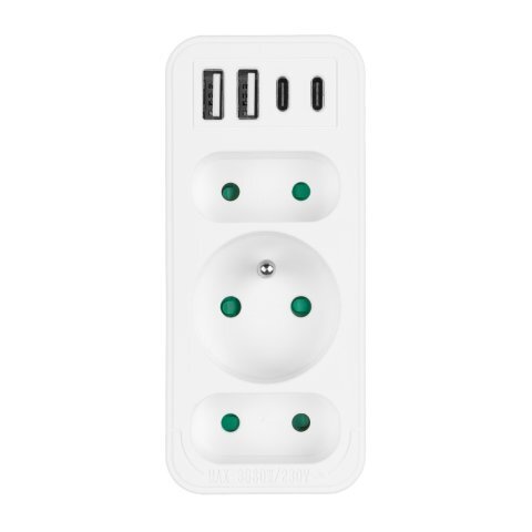 Gniazdko prądowe z 3 gniazdami, 2xUSB A, 2xUSB C PD 20W, 1x16A + 2x6A