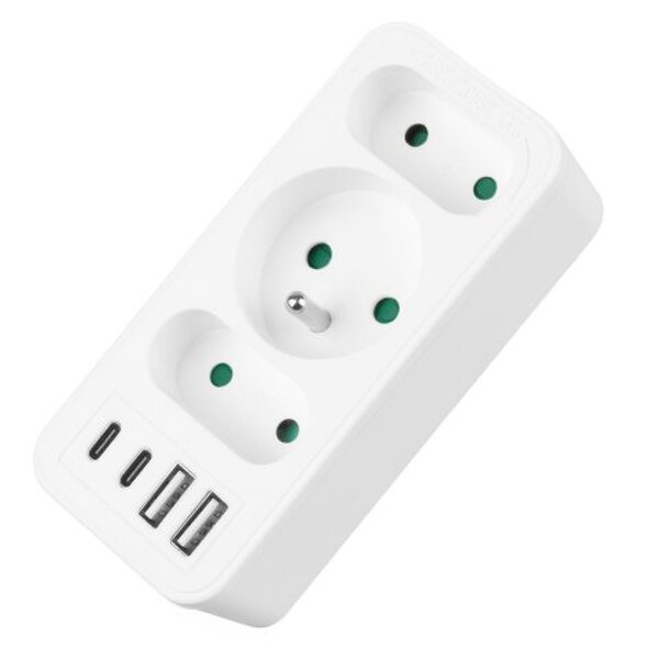 Zdjęcie produktu: Gniazdko prądowe z 3 gniazdami, 2xUSB A, 2xUSB C PD 20W, 1x16A + 2x6A