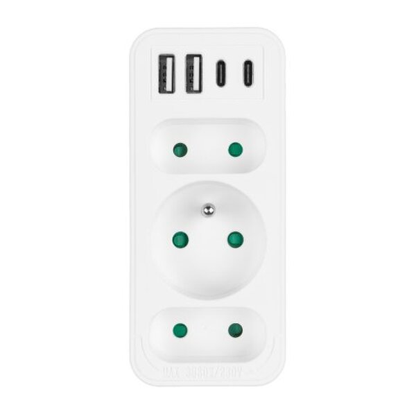Zdjęcie produktu: Gniazdko prądowe z 3 gniazdami, 2xUSB A, 2xUSB C PD 20W, 1x16A + 2x6A