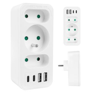 Miniatura produktu: Gniazdko prądowe x3 + 4xUSB Maclean, rozgałęźnik z 3 gniazdami, 2xUSB A, 2xUSB C PD 20W, 1x16A + 2x6A, MCE248 F/W
