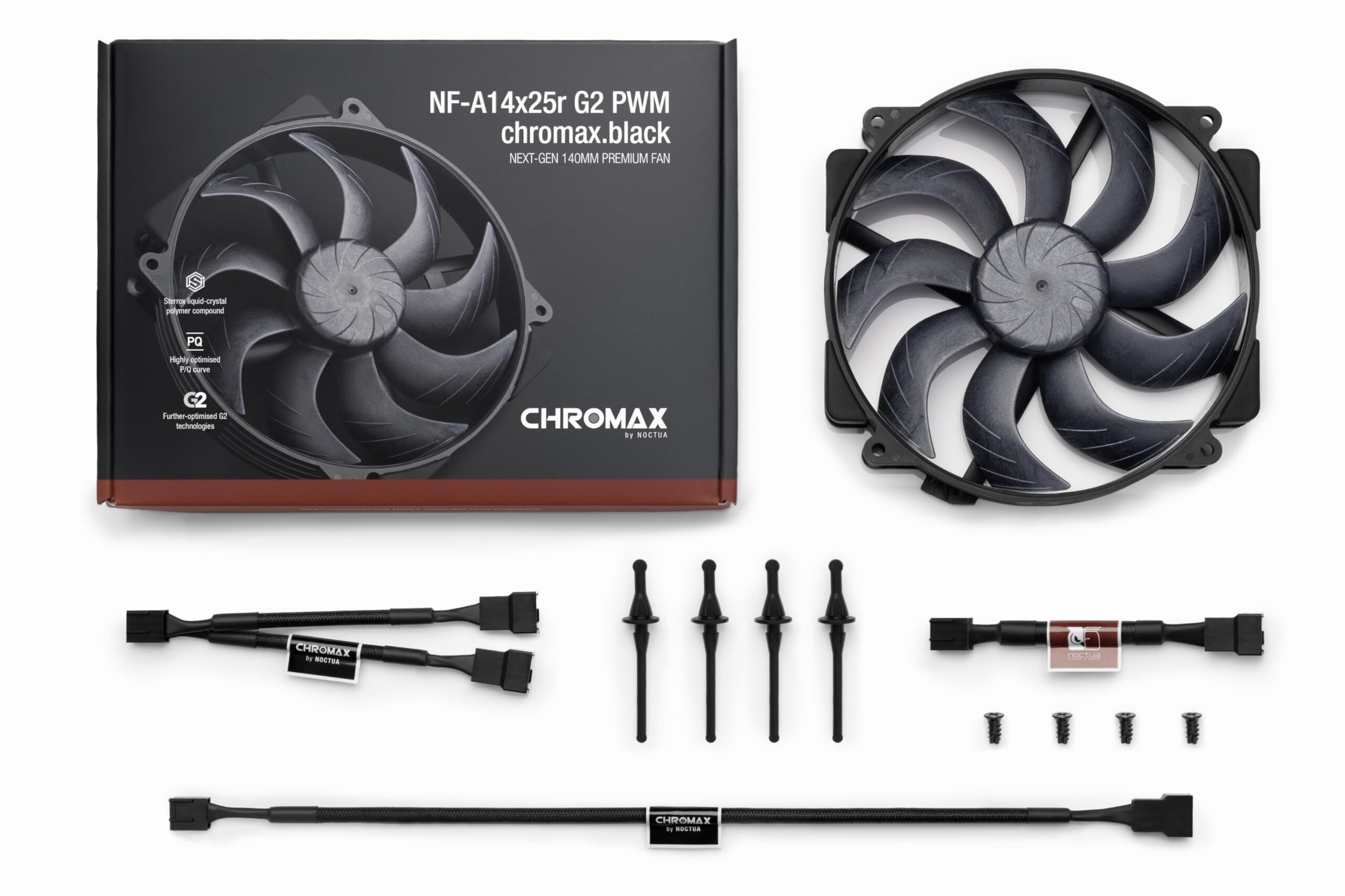 Noctua NF-A14x25r G2 PWM chromax.black Rounded Sterrox 140mm