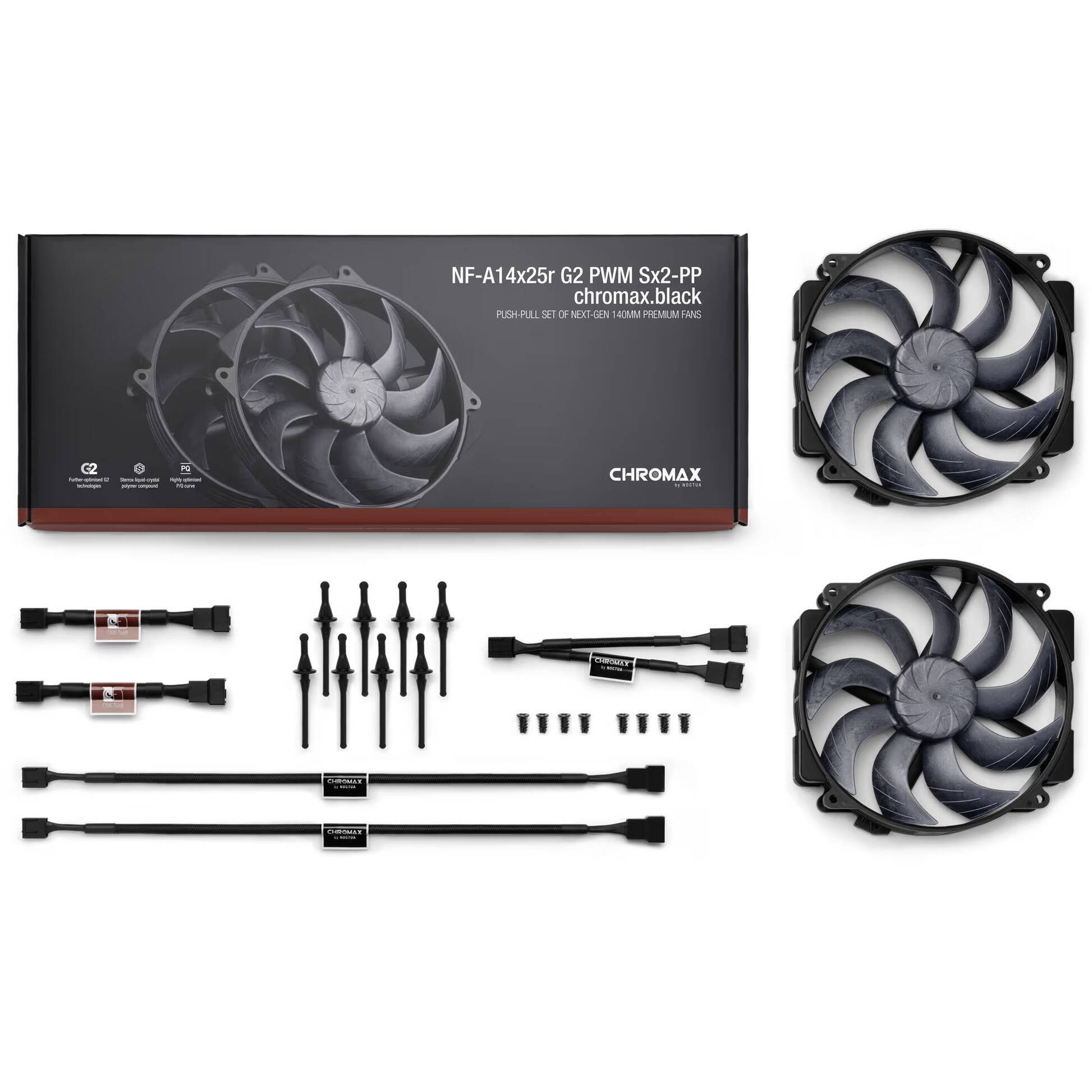 Zestaw NF-A14x25r G2 PWM chromax.black Sx2-PP Rounded Sterrox 140 Push Pull