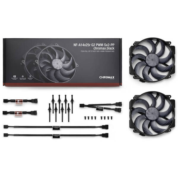 Zdjęcie produktu: Zestaw NF-A14x25r G2 PWM chromax.black Sx2-PP Rounded Sterrox 140 Push Pull