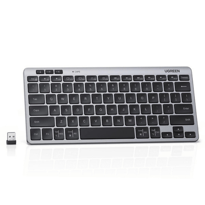 Klawiatura Ugreen bezprzewodowa Bluetooth 5.3 do 3 urządzeń - szara Klawiatura Ugreen bezprzewodowa Bluetooth 5.3 do 3 urządzeń - szara