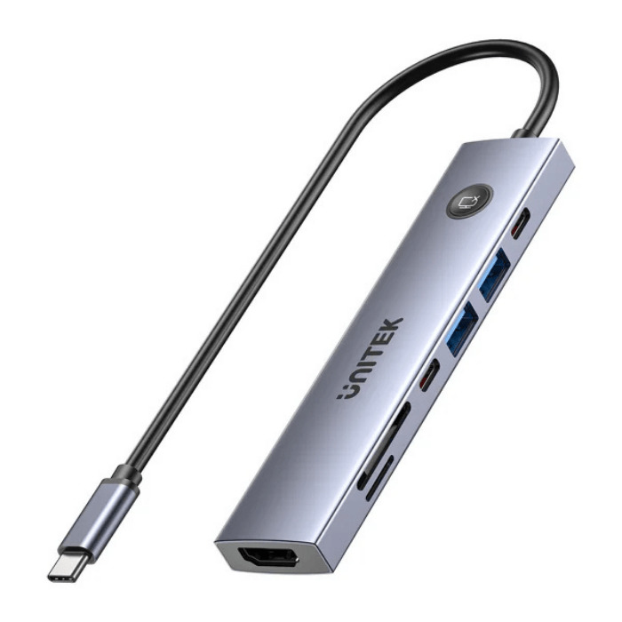 HUB USB-C 7w1 Unitek 4K@60Hz, PD 100W i przycisk HDMI On/Off HUB USB-C 7w1 Unitek 4K@60Hz, PD 100W i przycisk HDMI On/Off