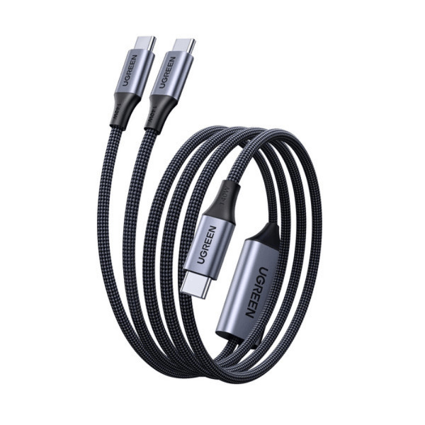 Zdjęcie produktu: Kabel przewód USB 2w1 Typ-C do 2x Typ-C 200cm Ugreen PD, 140W - czarny Zdjęcie produktu: Kabel przewód USB 2w1 Typ-C do 2x Typ-C 200cm Ugreen PD, 140W - czarny