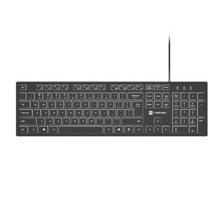 Klawiatura Natec Herring Glow US białe podświetlenie slim - czarna Klawiatura Natec Herring Glow US białe podświetlenie slim - czarna