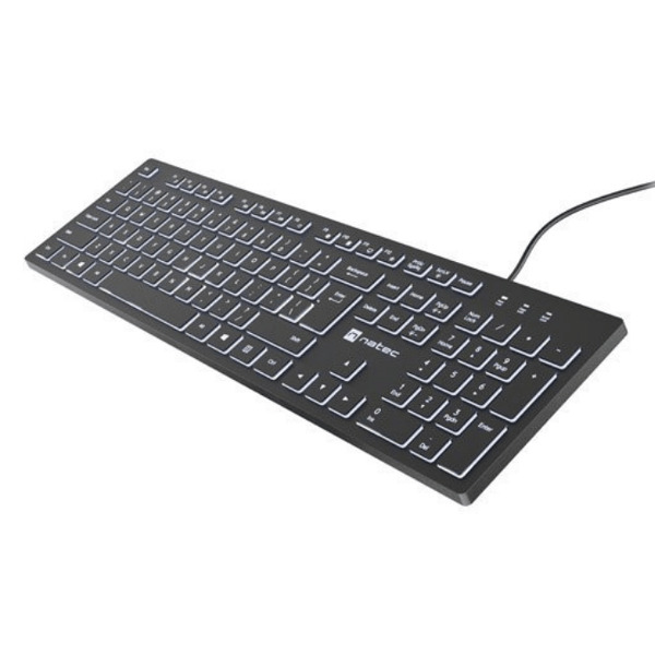 Zdjęcie produktu: Klawiatura Natec Herring Glow US białe podświetlenie slim - czarna Zdjęcie produktu: Klawiatura Natec Herring Glow US białe podświetlenie slim - czarna