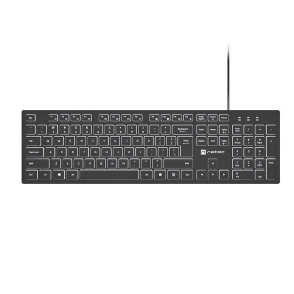 Zdjęcie produktu: Klawiatura Natec Herring Glow US białe podświetlenie slim - czarna Zdjęcie produktu: Klawiatura Natec Herring Glow US białe podświetlenie slim - czarna