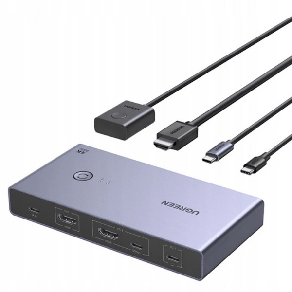 Zdjęcie produktu: Przełącznik KVM Ugreen USB-C, HDMI 4K 60Hz 2w1 szary