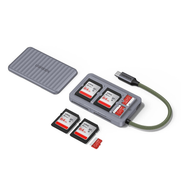 Zdjęcie produktu: Czytnik kart Ugreen USB-C z organizerem na karty 2x SD, 1x TF - szary Zdjęcie produktu: Czytnik kart Ugreen USB-C z organizerem na karty 2x SD, 1x TF - szary