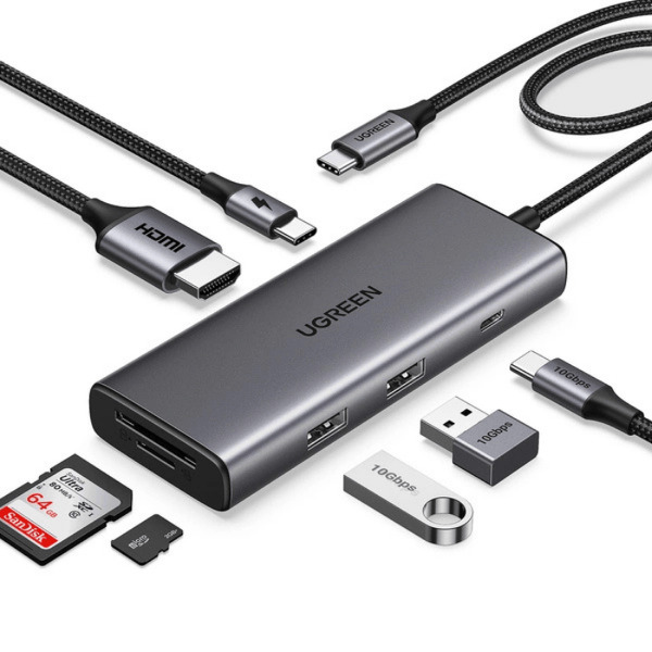 Zdjęcie produktu: Hub USB-C Ugreen 7w1 HDMI USB-C USB-A SD/TF - szary Zdjęcie produktu: Hub USB-C Ugreen 7w1 HDMI USB-C USB-A SD/TF - szary