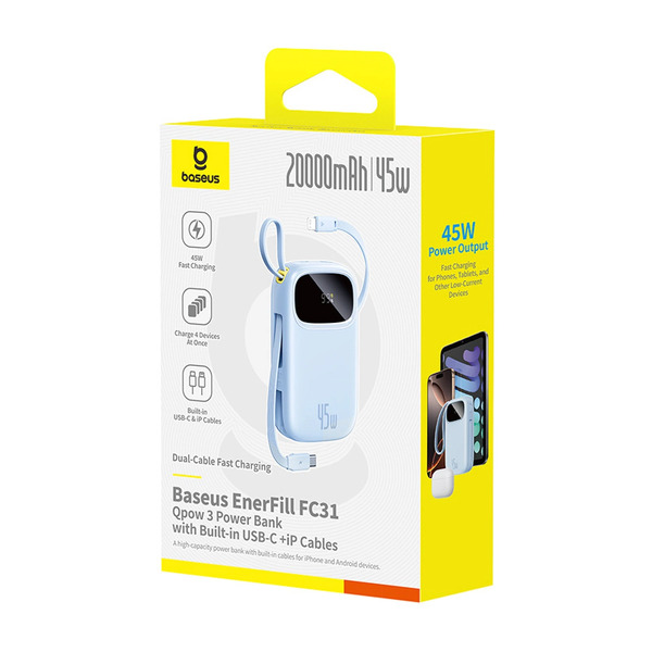 Zdjęcie produktu: Powerbank Baseus EnerFill FC31 20000mAh 45W  z kablami USB-C i Lightning