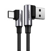 Kabel przewód USB Typ-C do USB 2.0 200cm Ugreen kątowy 90° 480Mb/s QC3.0 3A  szary (US176 20857)