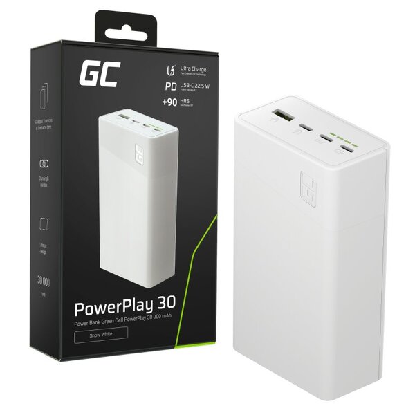 Zdjęcie produktu: Powerbank Greencell PowerPlay 30, biały 30000mAh, 22,5W, 4 porty (PBGC30W)