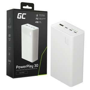 Miniatura produktu: Powerbank Greencell PowerPlay 30, biały 30000mAh, 22,5W, 4 porty (PBGC30W)