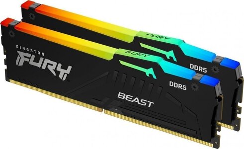 Miniatura produktu: Pamięć Kingston FURY Beast RGB Black 32GB (2x16GB) DDR5 6000 CL30 XMP KF560C30BBAK2-32