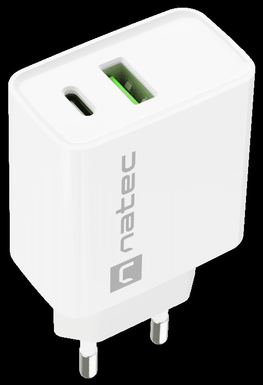 Ładowarka sieciowa Natec Ribera GaN Slim 1x USB-A + 1x USB TYP-C 20W