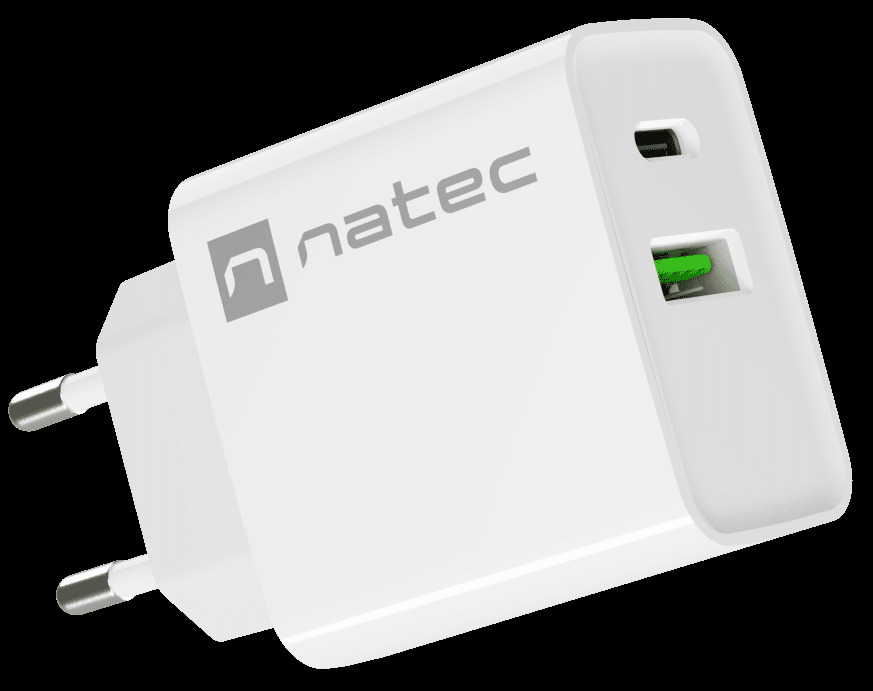 Ładowarka sieciowa Natec Ribera GaN Slim 1x USB-A + 1x USB TYP-C 20W
