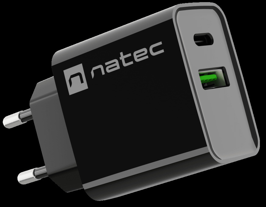 Ładowarka sieciowa Natec Ribera GaN Slim 1x USB-A + 1x USB TYP-C 20W
