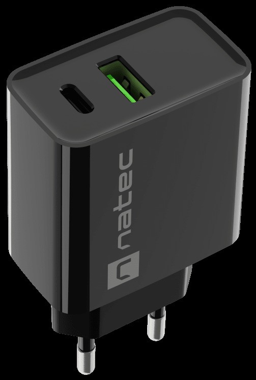 Ładowarka sieciowa Natec Ribera GaN Slim 1x USB-A + 1x USB TYP-C 20W