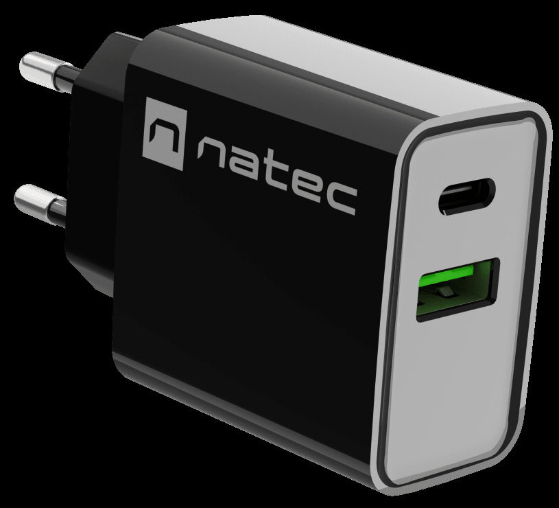 Ładowarka sieciowa Natec Ribera GaN Slim 1x USB-A + 1x USB TYP-C 20W