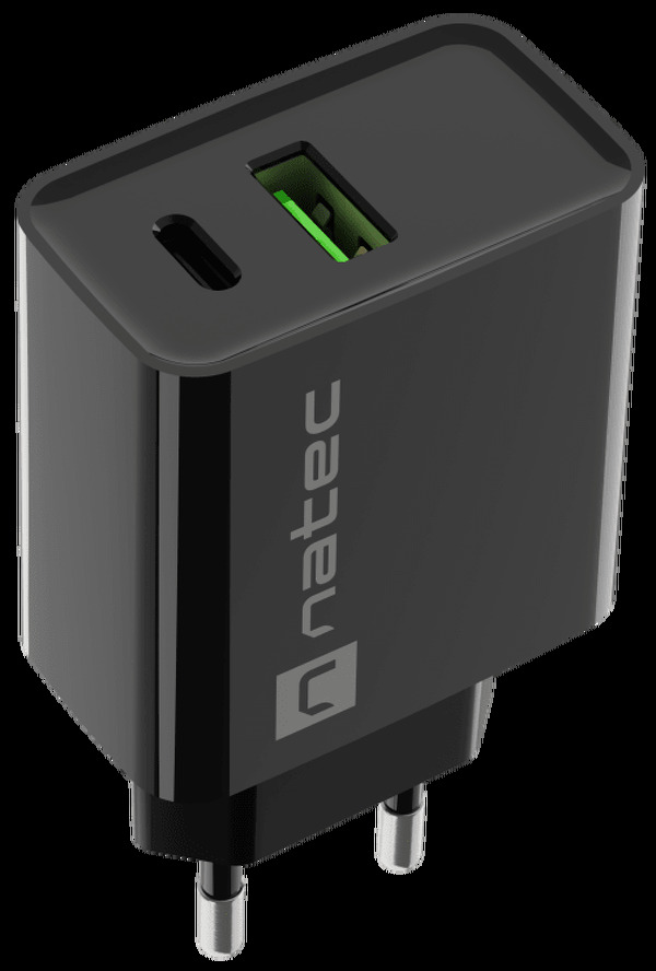 Zdjęcie produktu: Ładowarka sieciowa Natec Ribera GaN Slim 1x USB-A + 1x USB TYP-C 20W