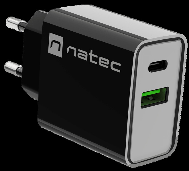 Zdjęcie produktu: Ładowarka sieciowa Natec Ribera GaN Slim 1x USB-A + 1x USB TYP-C 20W